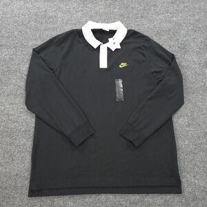 Nike Polo Shirt Mens 2XL Black White Trend Rugby 72 Swoosh Logo Graphic NEW